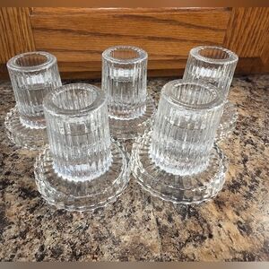 Lot Of 5 Glass Taper Candle Holders